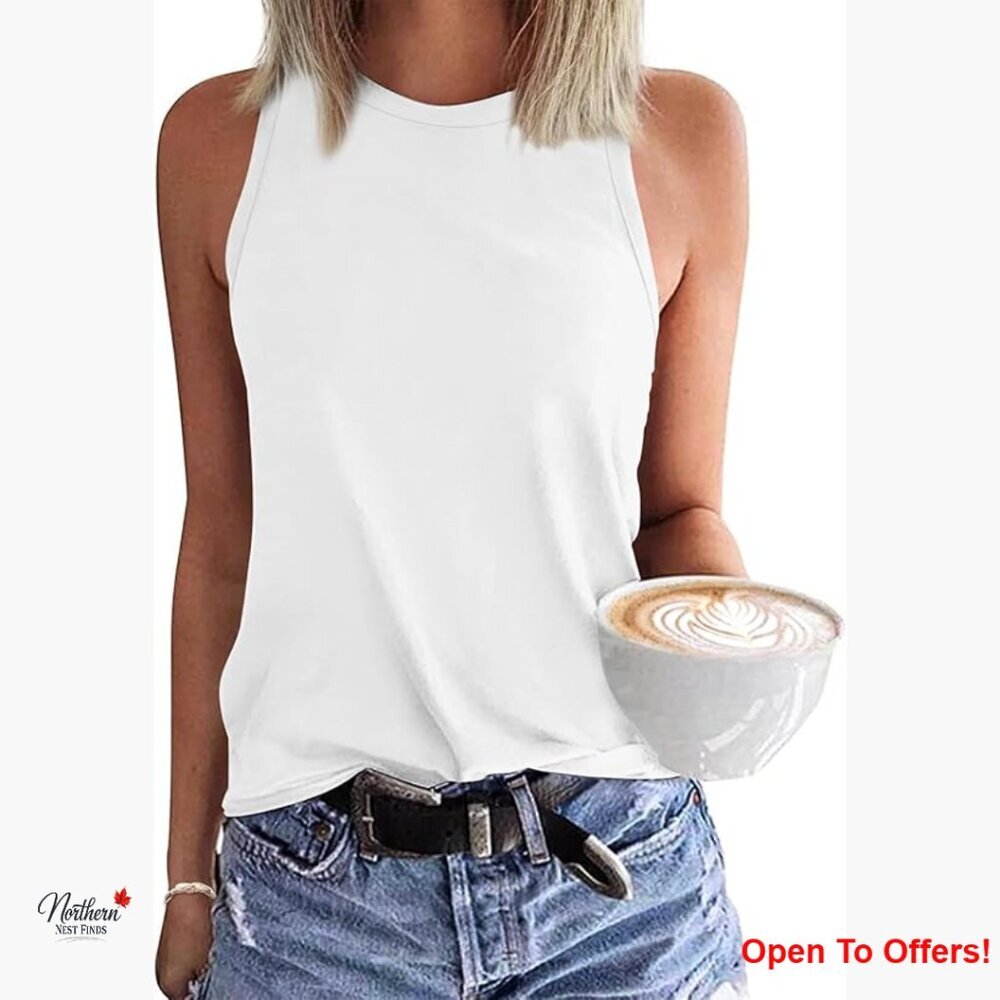 Polyester Spandex Sleeveless Crewneck Tank Top Loose Fit Casual Summer
